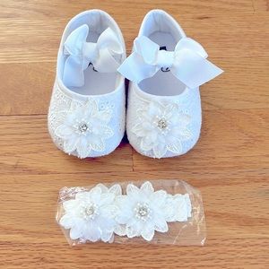 Baby Girl Baptism/Dress shoes and headband